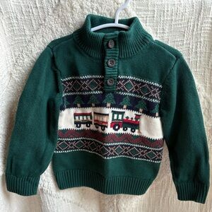 The Children's Place Green Train Fairisle Holiday Sweater